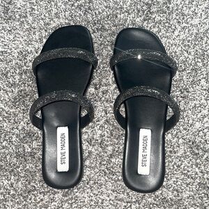 Steve Madden Black Sandals with Silver Rhinstones